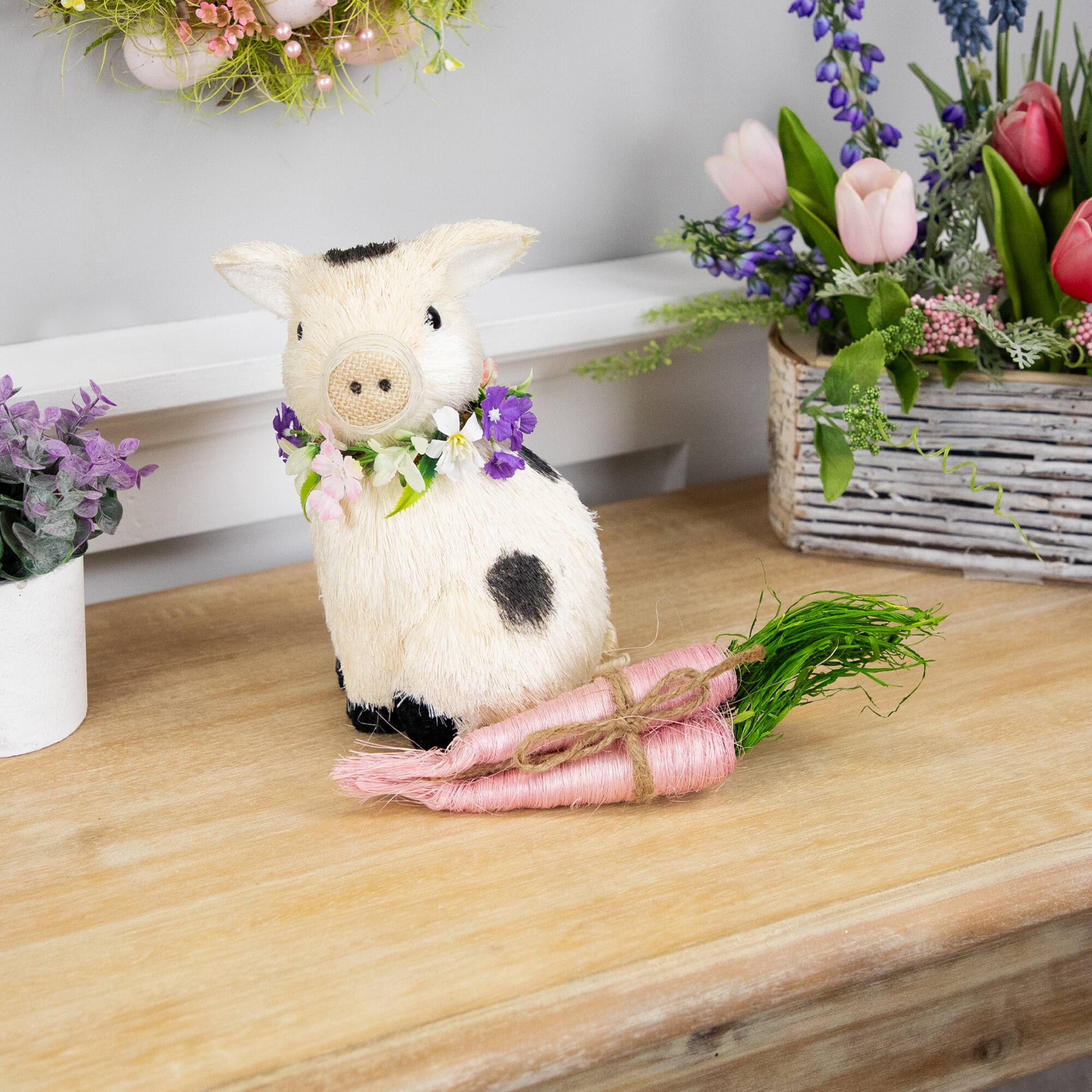 9" Pink Straw Carrot Easter Decorations Set